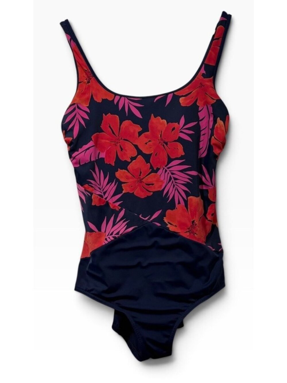 Lands' End Women's Waikiki  Navy Blue Floral One Piece Swimsuit M Sz 10-12
